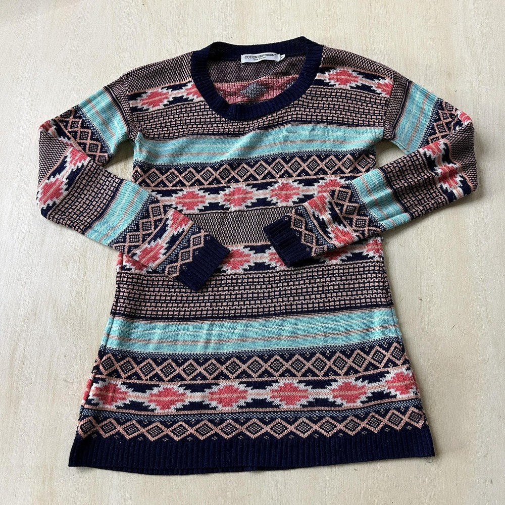 Cotton Emporium Sweater Womens Small Multicolor Aztec Knit Long Sleeve Tunic